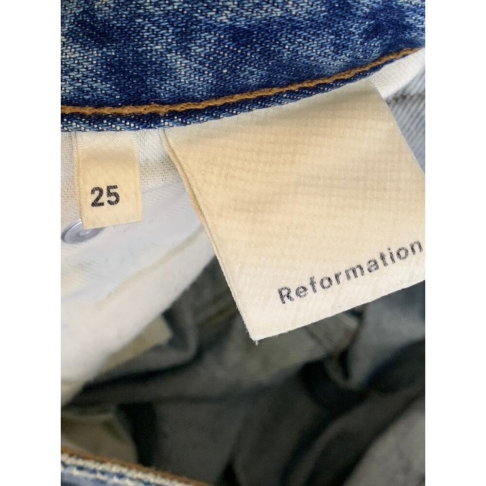 REFORMATION Women's Baltic Blue Mid-Rise Crop Flare Petite Frayed Jean SZ 25 - Picture 11 of 13